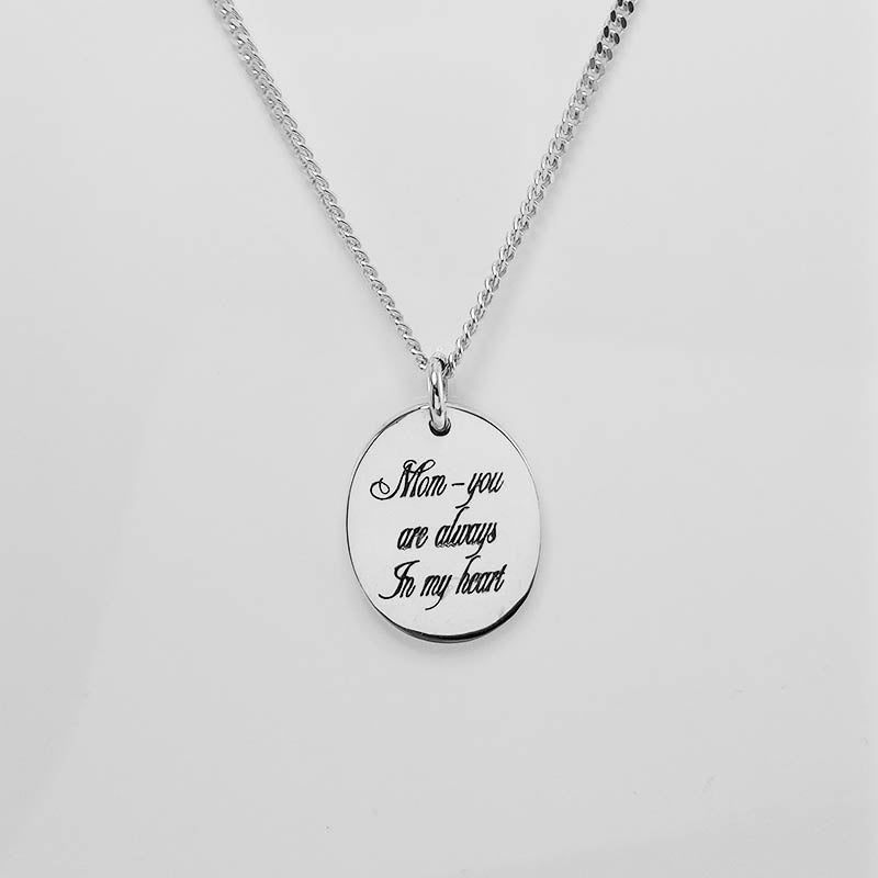 Oval Silver Disc Pendant With Engraving