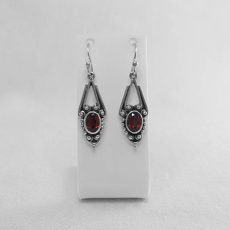 Sterling silver Balinese style earrings with Garnet stones