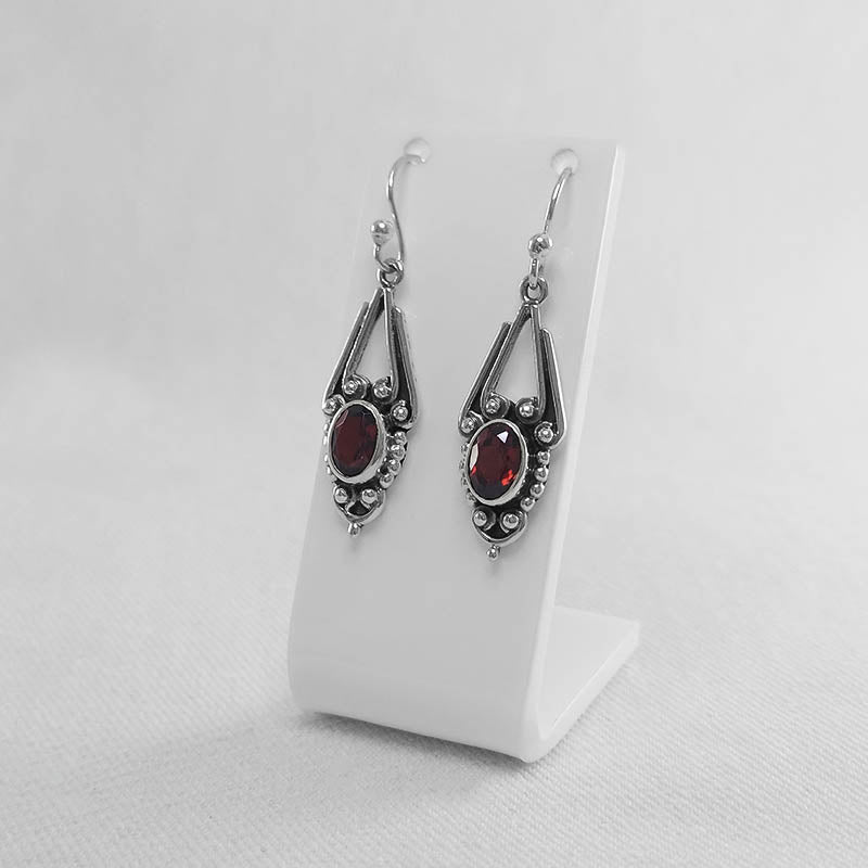 Sterling silver Balinese style earrings with Garnet stones