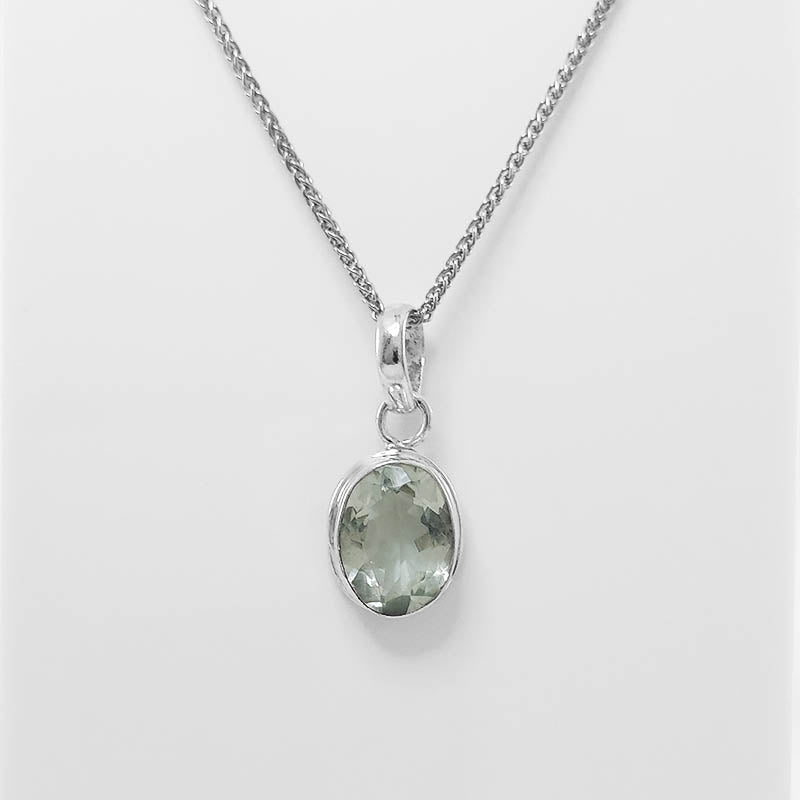 Silver Green Amethyst pendant with a a silver chain