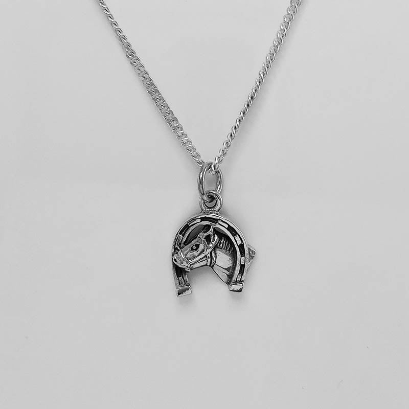 Textured Silver Horseshoe charm with a silver chain.