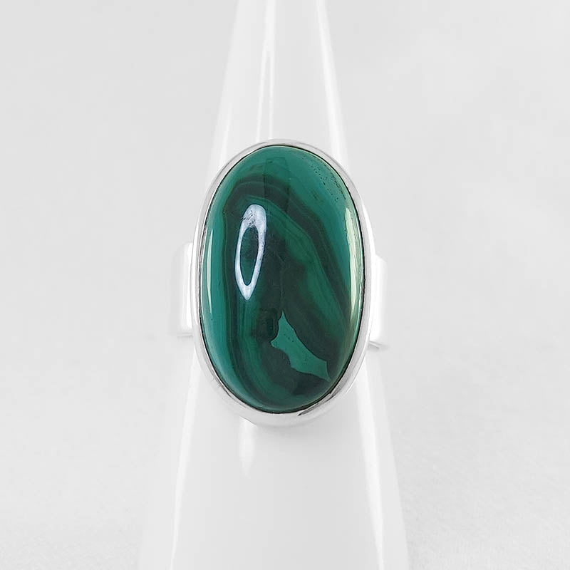 Sterling silver ring with an oval Malachite stone