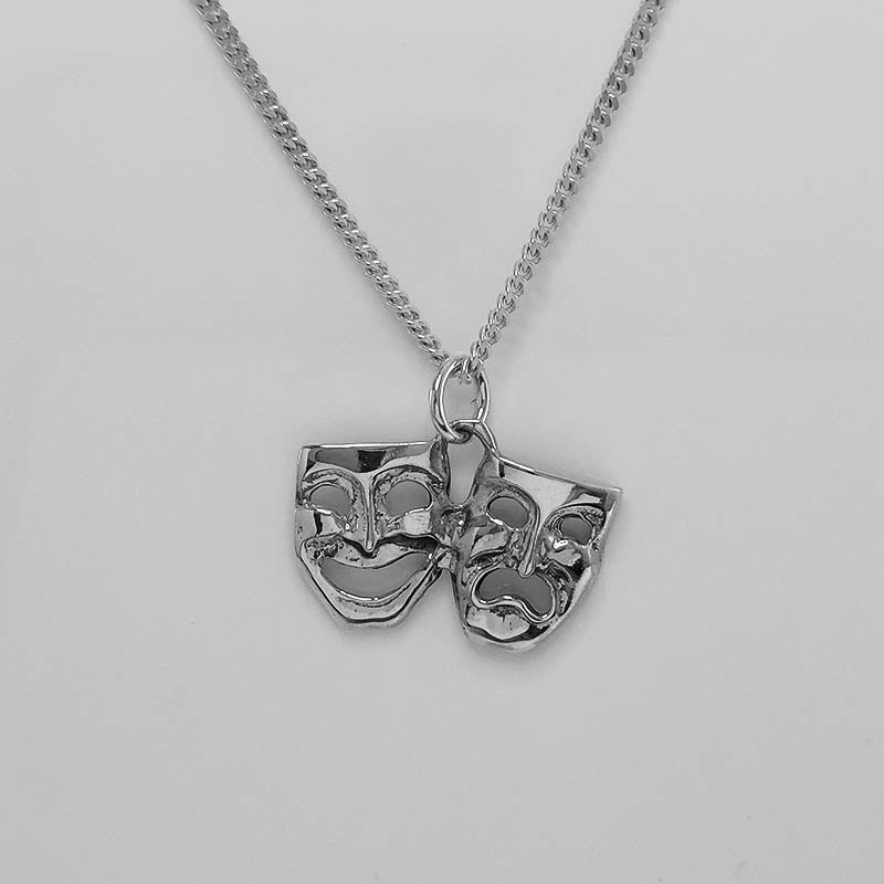 Silver Comedy & Tragedy Mask Pendant with a silver chain