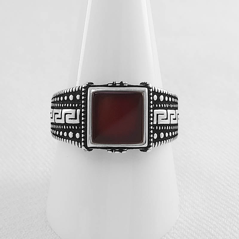 Sterling Silver Square Carnelian Ring For Men