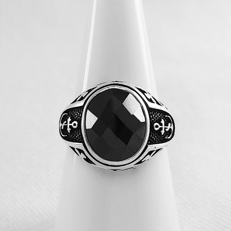Sterling Silver Faceted Onyx Ring For Men