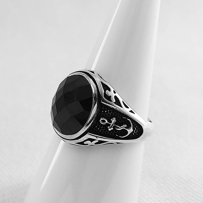 Sterling Silver Faceted Onyx Ring For Men