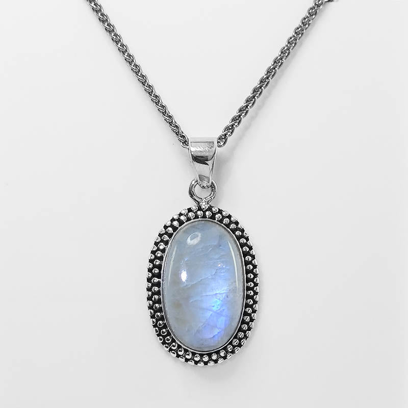 Oval moonstone pendant with a silver chain