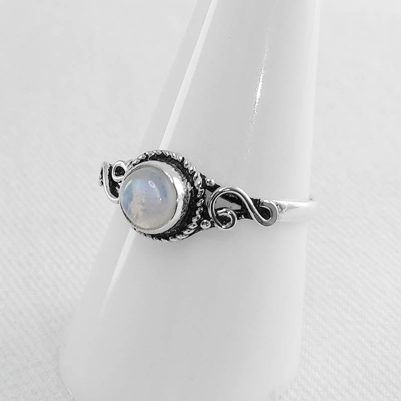 Sterling silver round moonstone ring