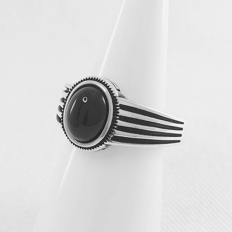Sterling silver ring for men with a black oval Onyx stone