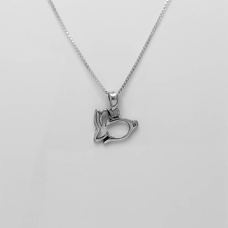Sterling silver rabbit outline pendant with a silver curb chain