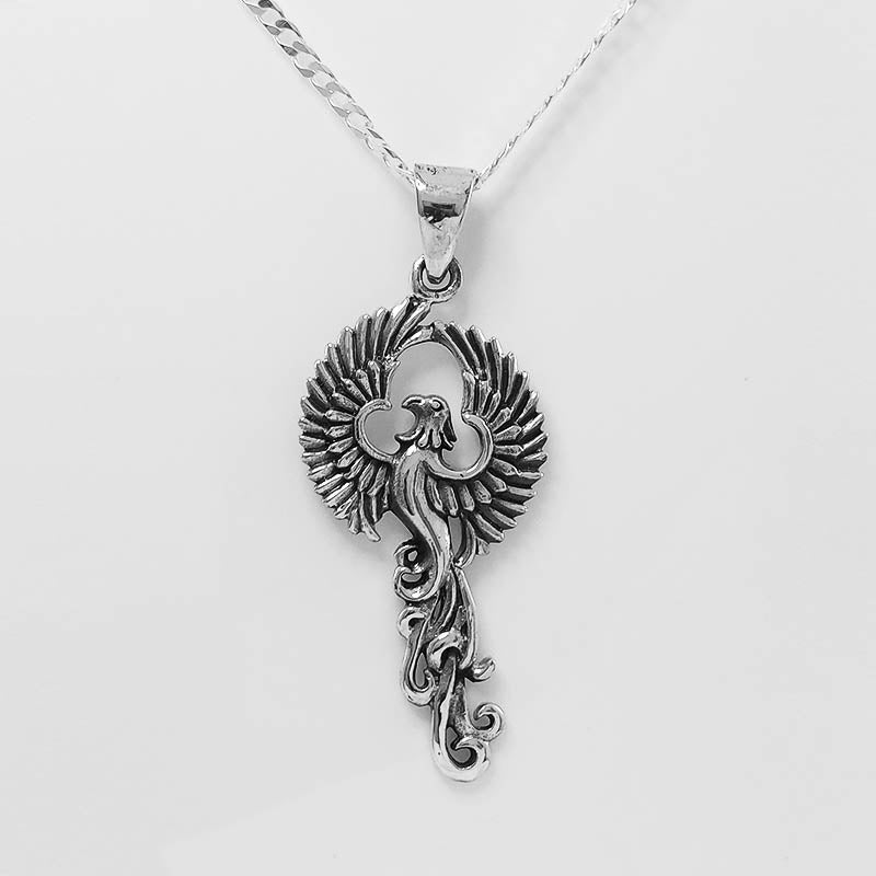 Silver Phoenix Pendant with a silver chain