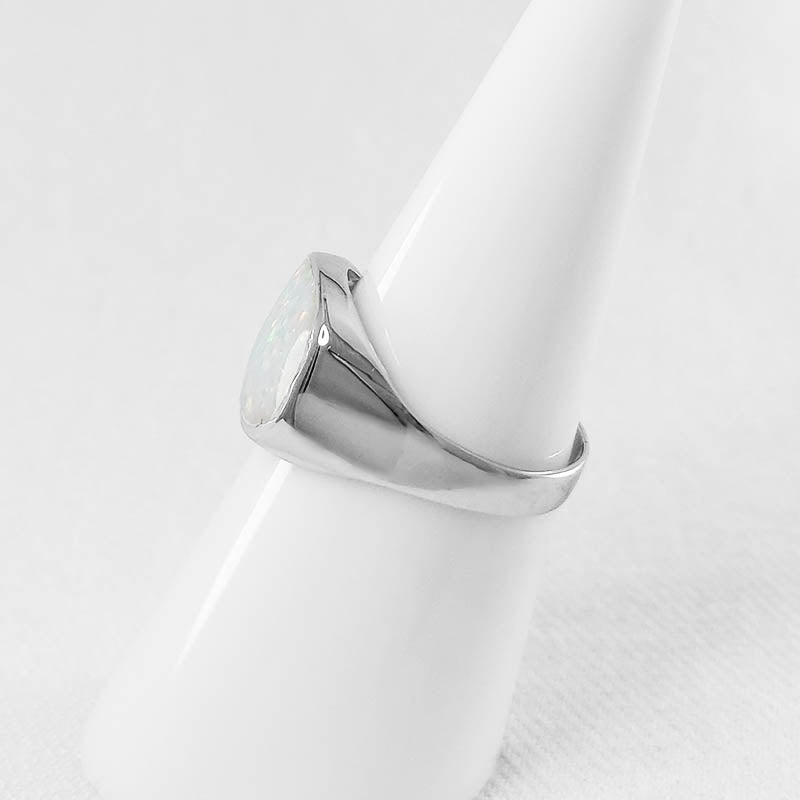 Sterling Silver Signet Ring With White Crushed Opal Inlay
