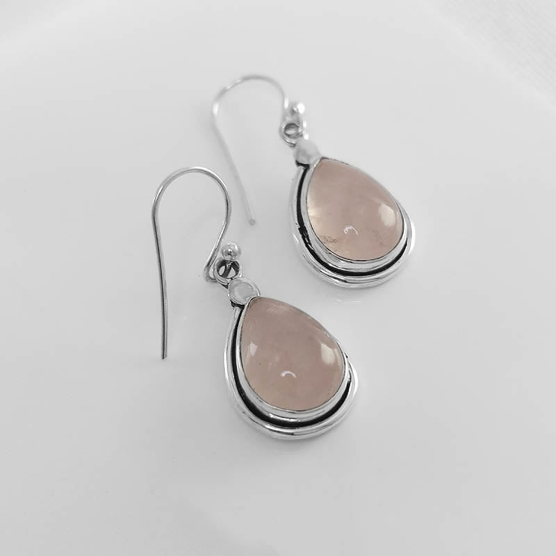 sterling silver rose quartz drop earrings - cabochon cut