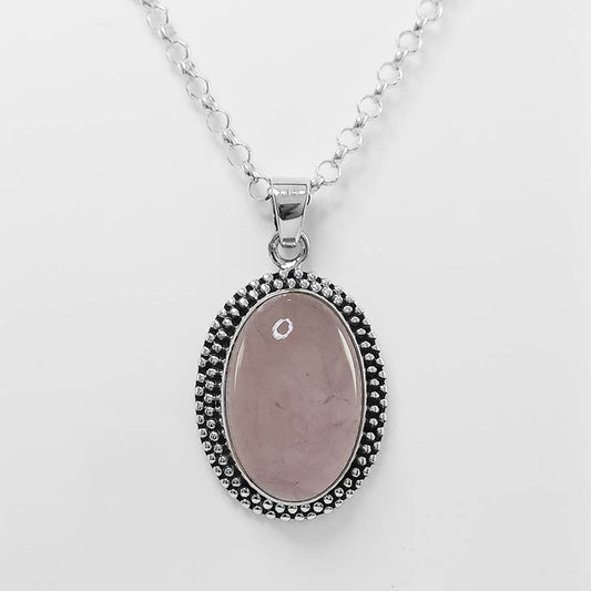 Sterling Silver Rose Quartz Pendant with a silver chain