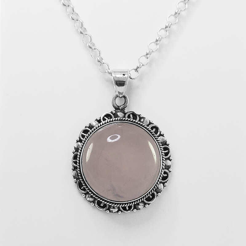 Sterling silver rose quartz pendant with a silver chain