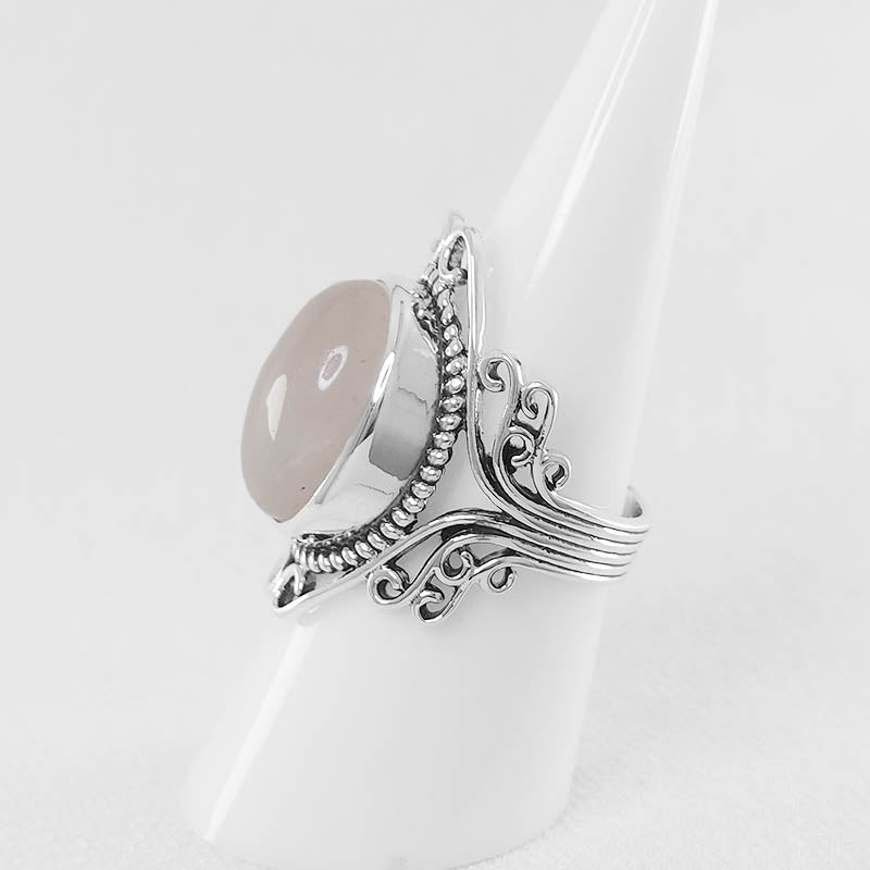 Sterling Silver Rose Quartz ring with a filigree design