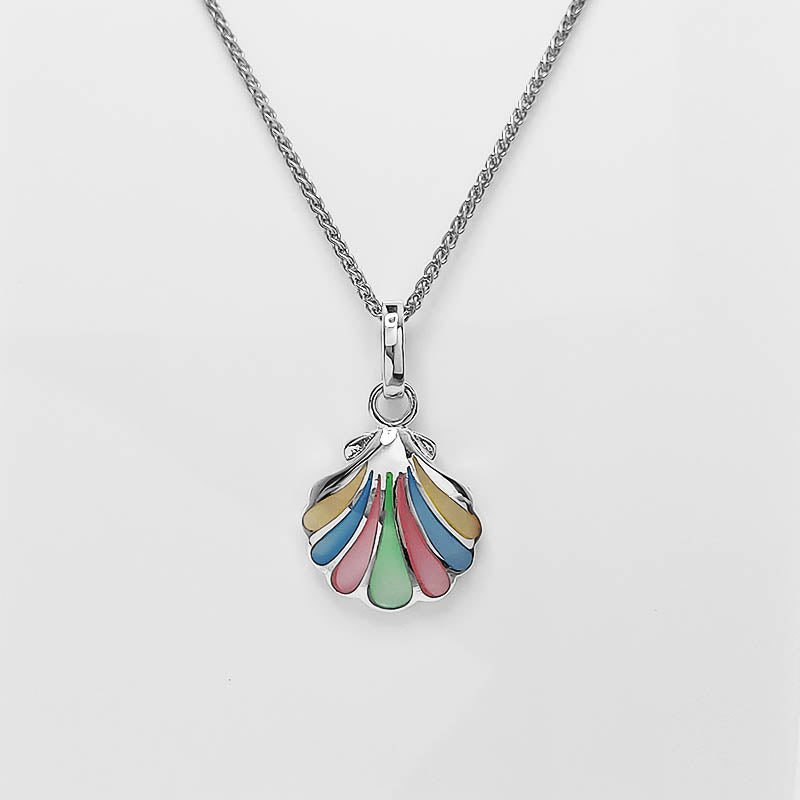 Sterling silver mother of pearl seashell pendant with multi-coloured mother of pearl