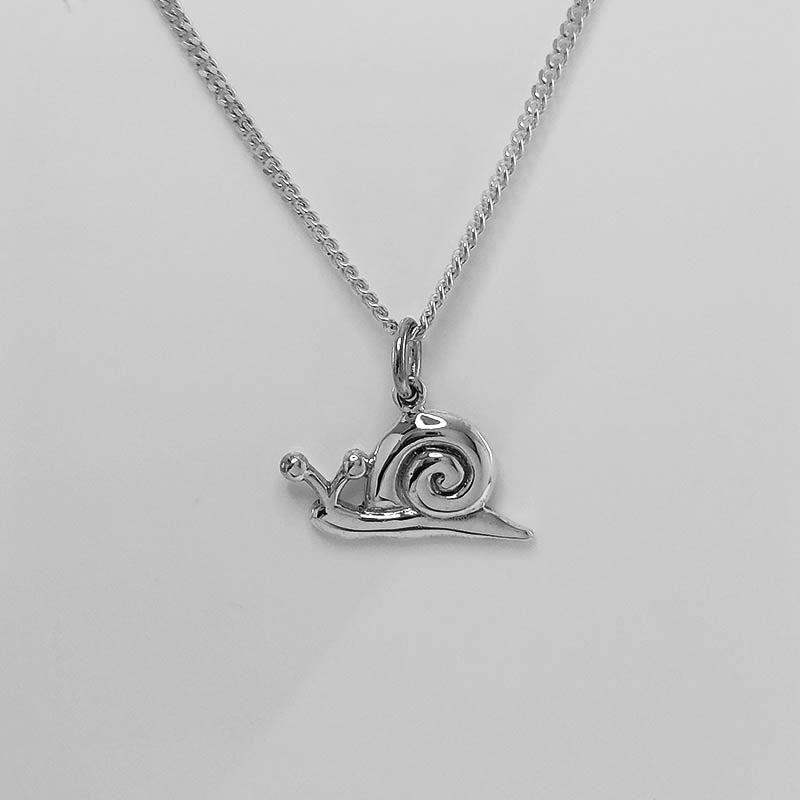 Silver Snail Charm with a 925 sterling silver necklace.