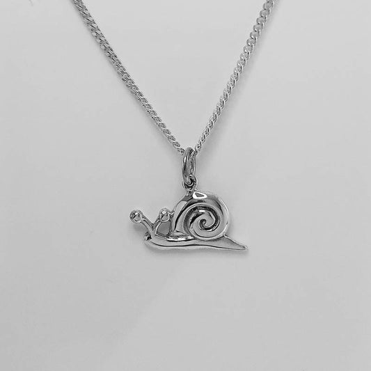 Silver Snail Charm with a 925 sterling silver necklace.