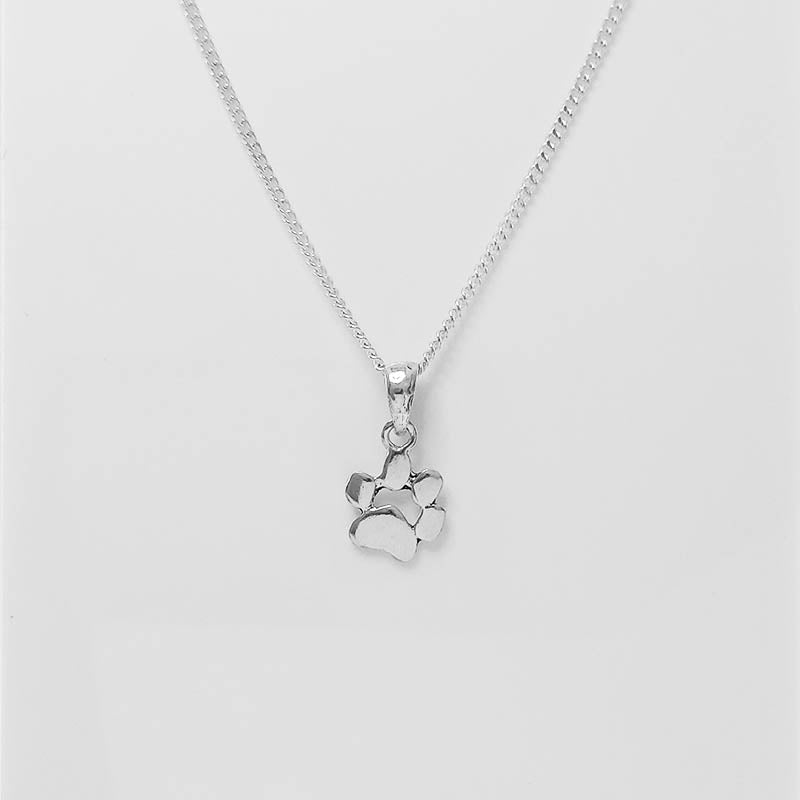 Silver Paw Print Charm with a silver necklace