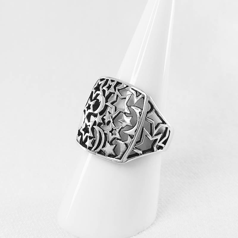 Sterling Silver Ring For Women with Moon and Stars Design