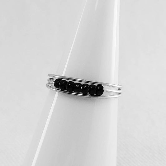 Sterling Silver Toe Ring with Black Beads