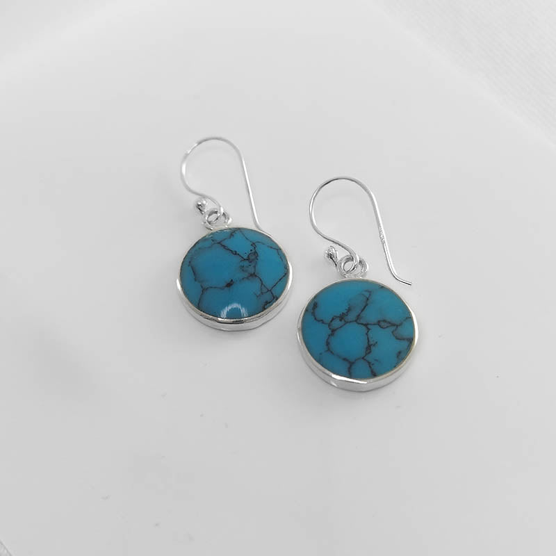 Sterling Silver Turquoise Earrings with Lotus Flower Design