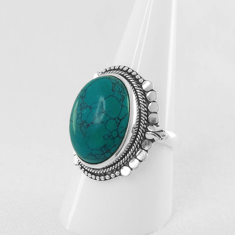 Large Ornate Turquoise ring - crafted with sterling silver