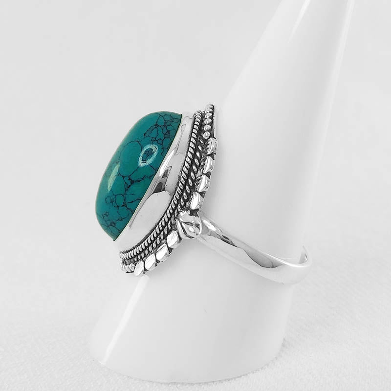 Large Ornate Turquoise ring - crafted with sterling silver