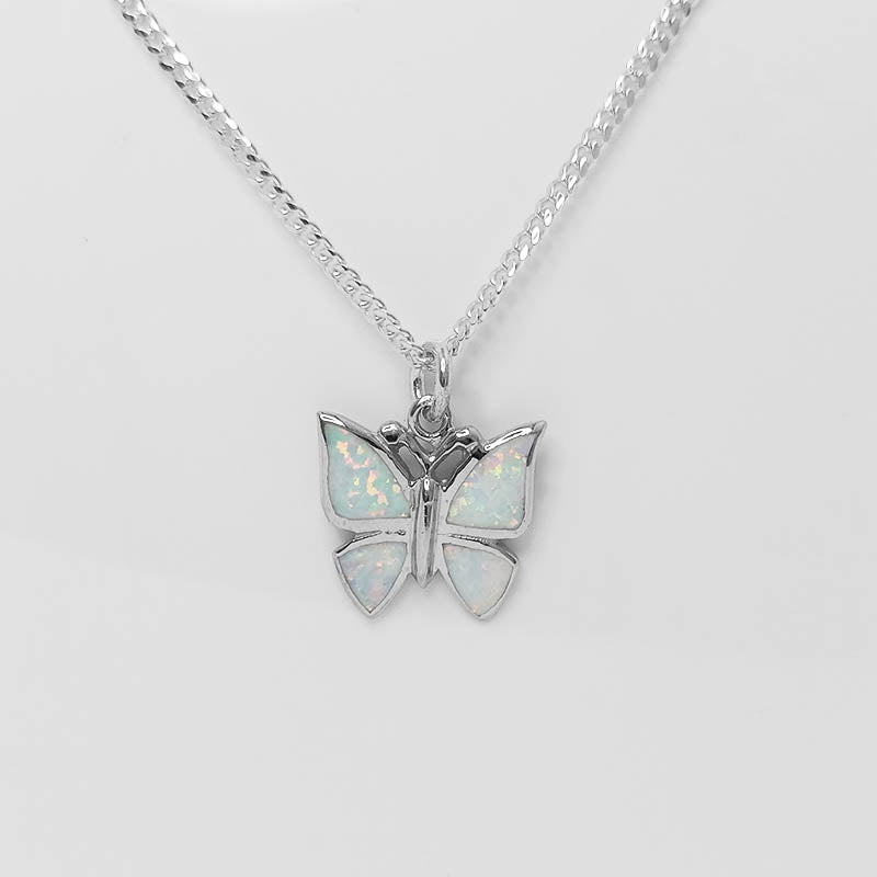 Sterling Silver Butterfly Pendant with white crushed opal
