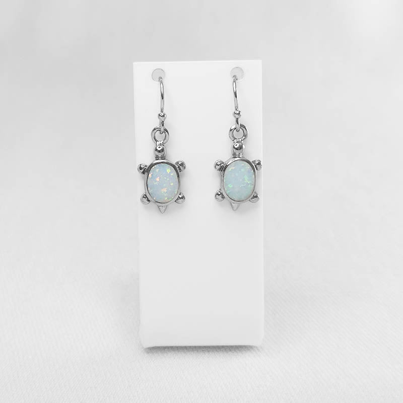 Sterling Silver White Crushed Opal Earrings With Tortoise Design