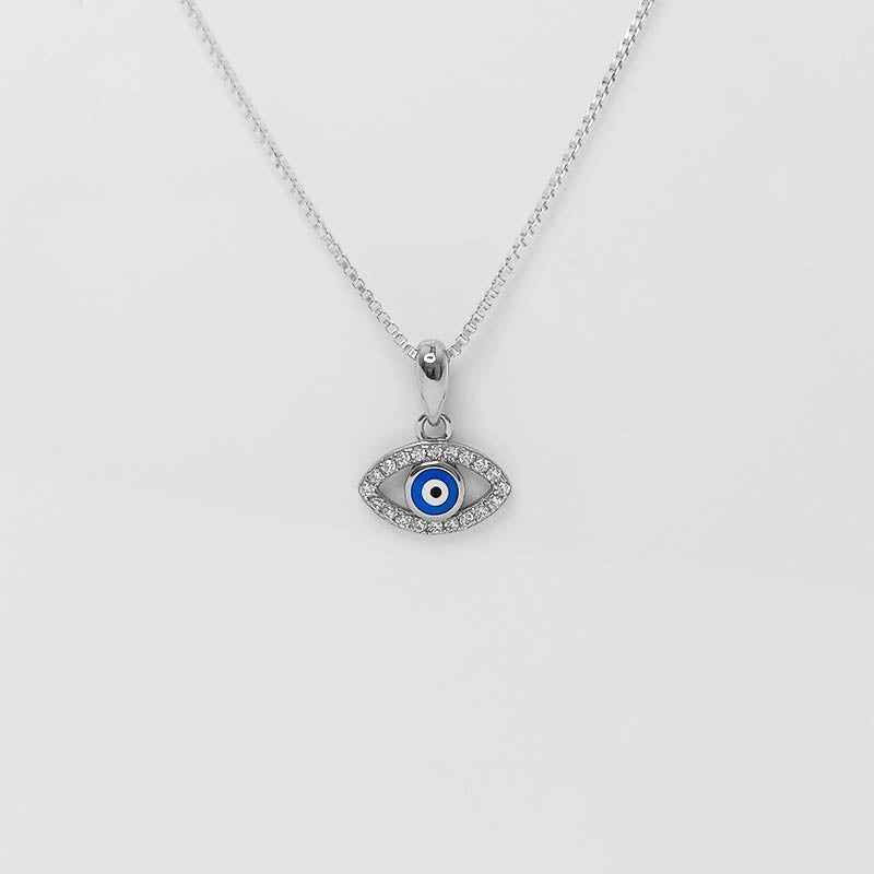 Sterling Silver Evil Eye Pendant with Cubic Zirconias