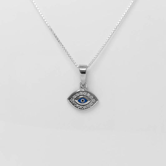 Cubic Zirconia Evil Eye Pendant set in Sterling Silver