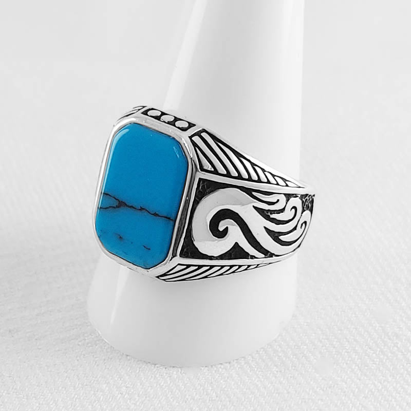 Sterling Silver Rectangle Turquoise Ring For Men