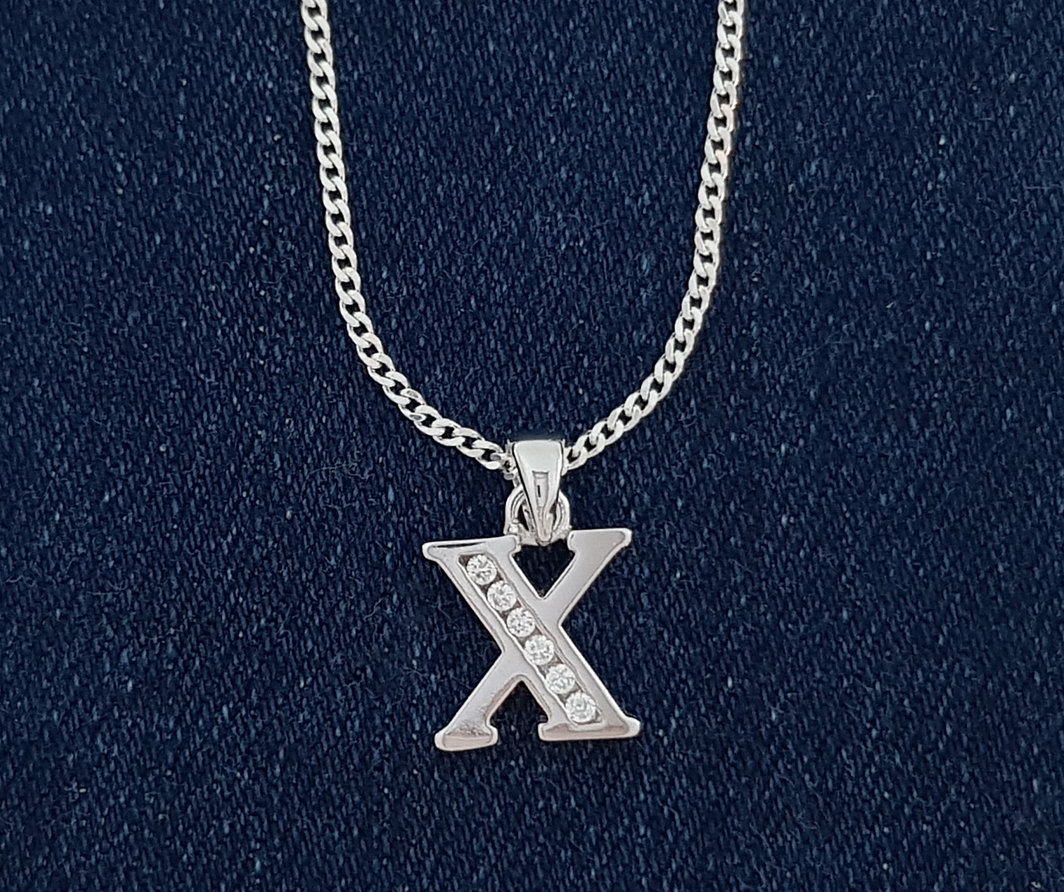 Sterling Silver Initial with Cubic Zirconia Stones- "X" Initial or Letter