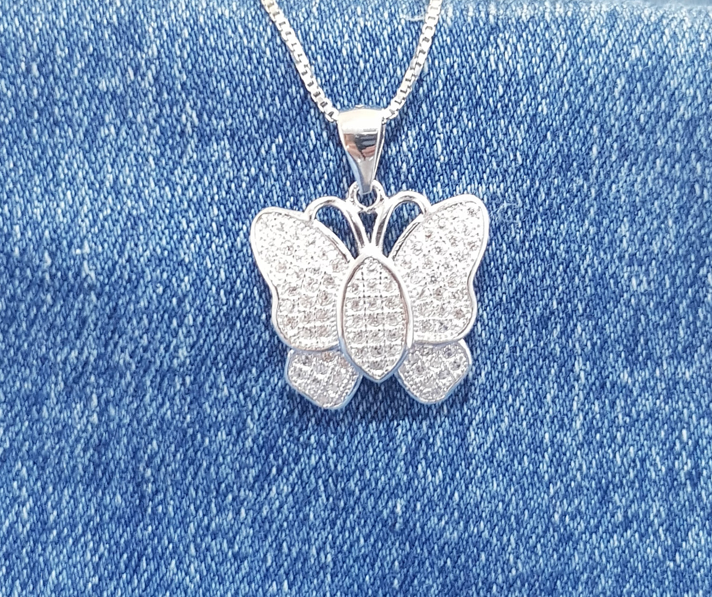 Sterling Silver Butterfly Pendant with Cubic Zirconia Stones