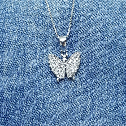 Sterling Silver Butterfly Pendant with Cubic Zirconia Stones