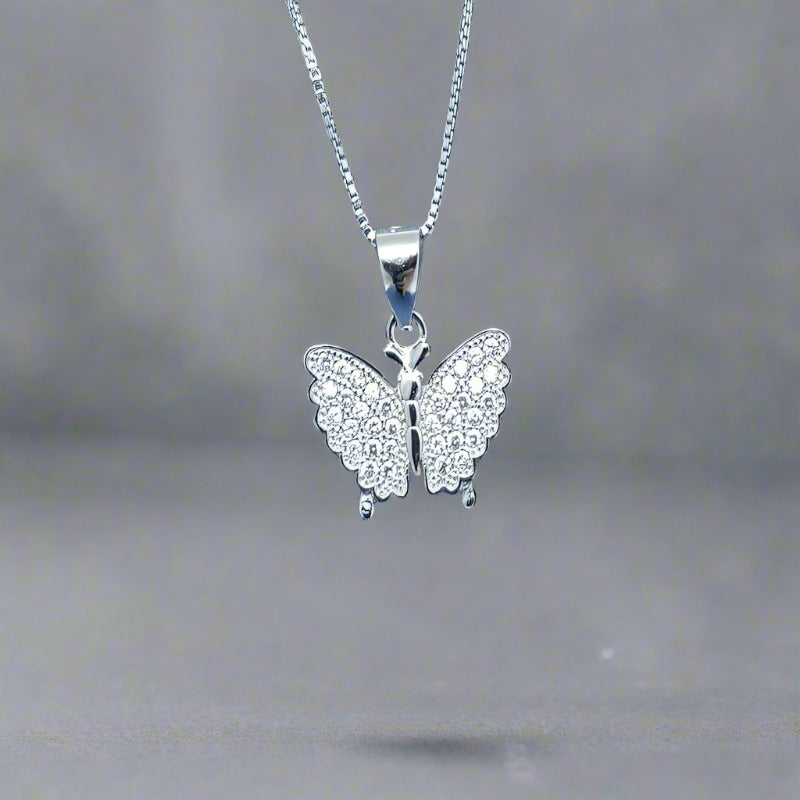 Sterling Silver Butterfly Pendant with Cubic Zirconia Stones