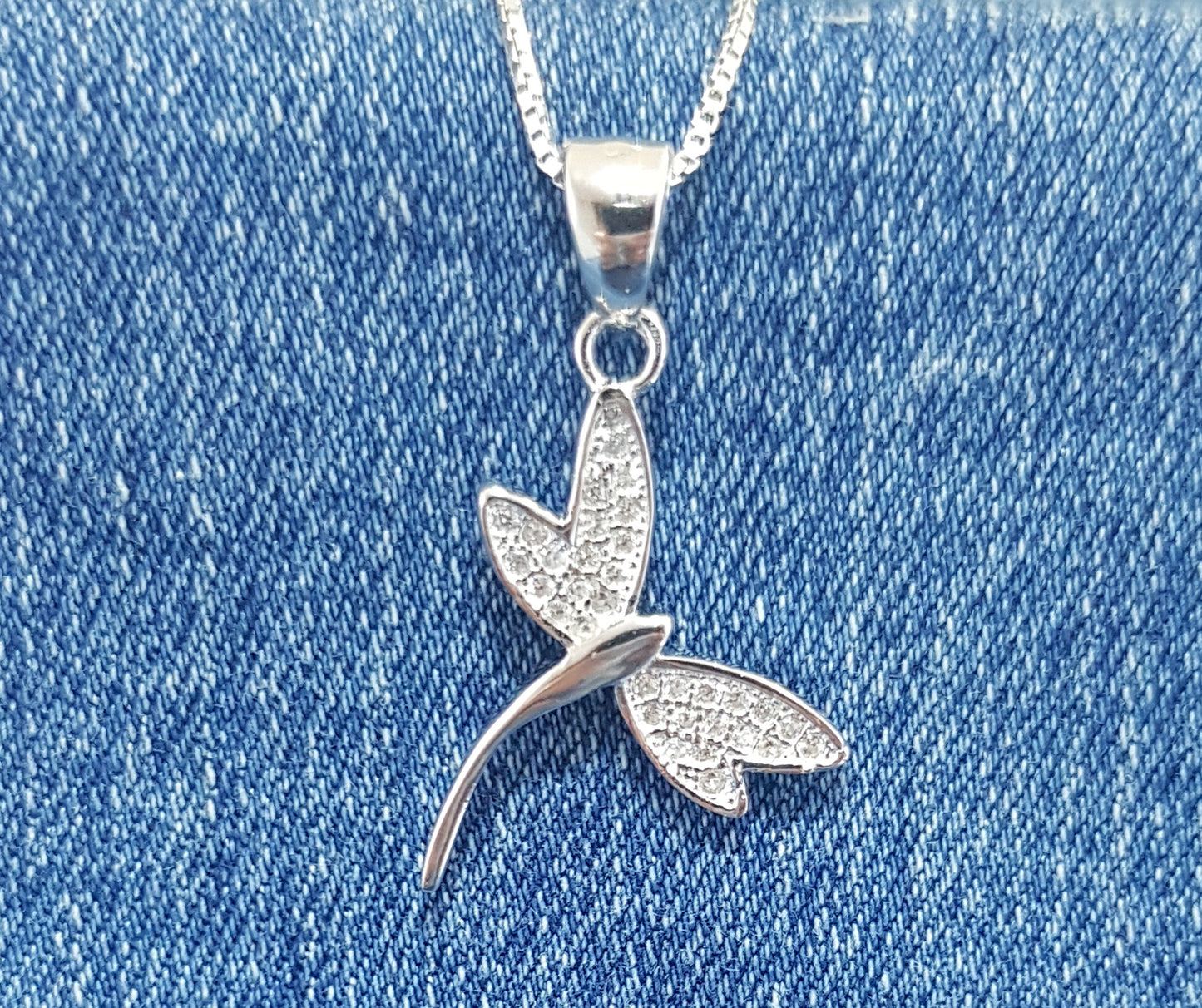 Sterling Silver Dragonfly Pendant with Cubic Zirconia Stones