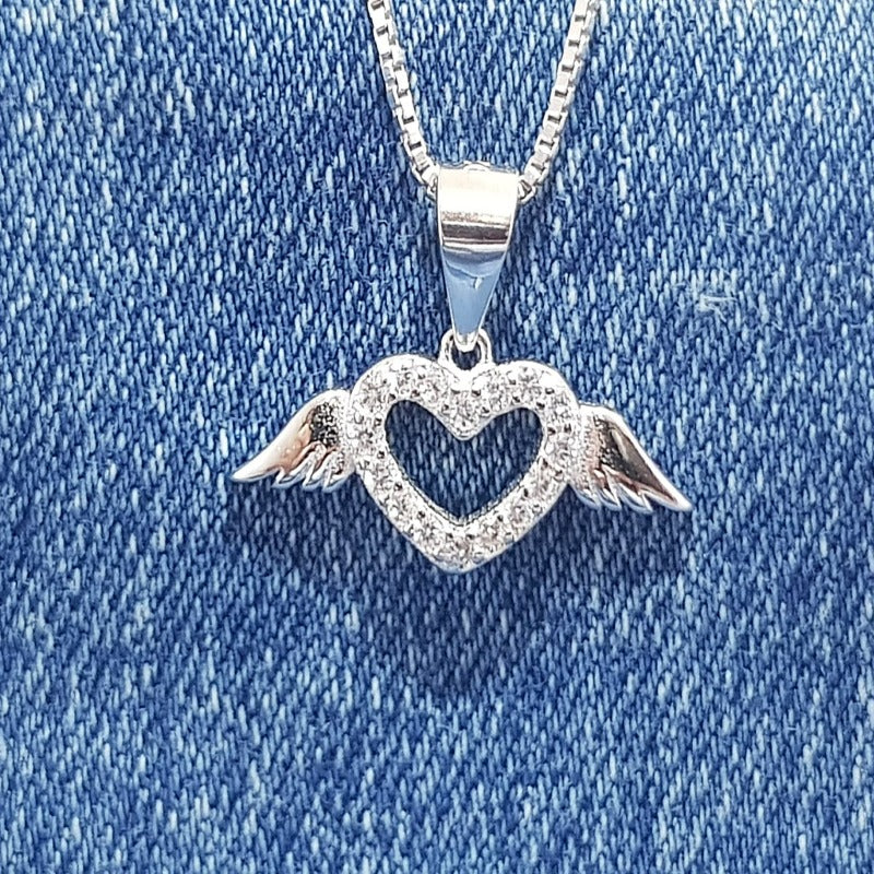 Sterling Silver Heart Pendant with Cubic Zirconia Stones