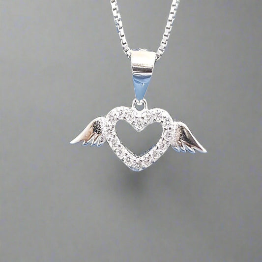 Sterling Silver Heart Pendant with Cubic Zirconia Stones