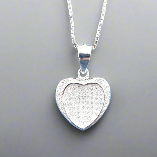 Sterling Silver Heart Pendant with Cubic Zirconia Stones