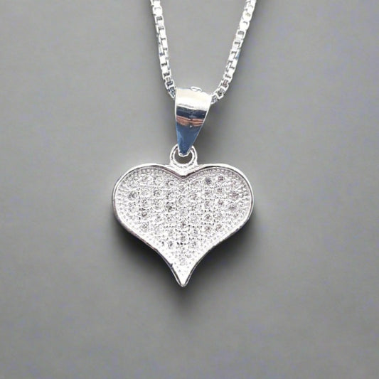 Sterling Silver Heart Pendant with Cubic Zirconia Stones