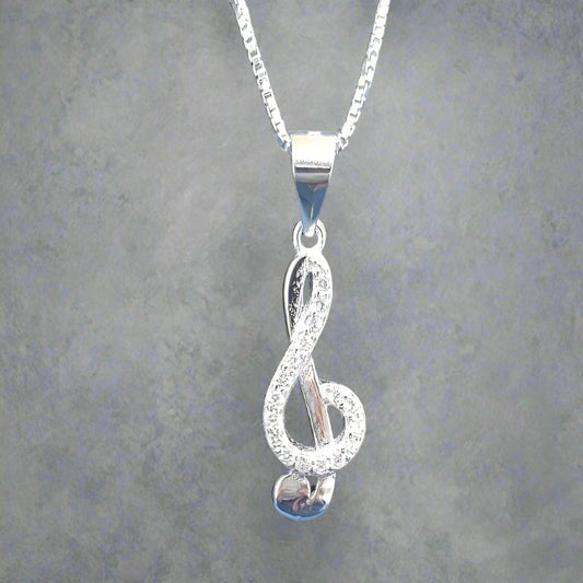 Sterling Silver Music Note Pendant with Cubic Zirconia Stones