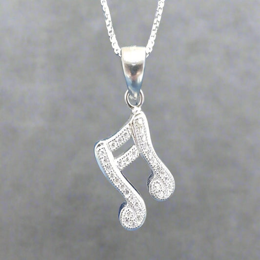 Sterling Silver Music Note Pendant with Cubic Zirconia Stones