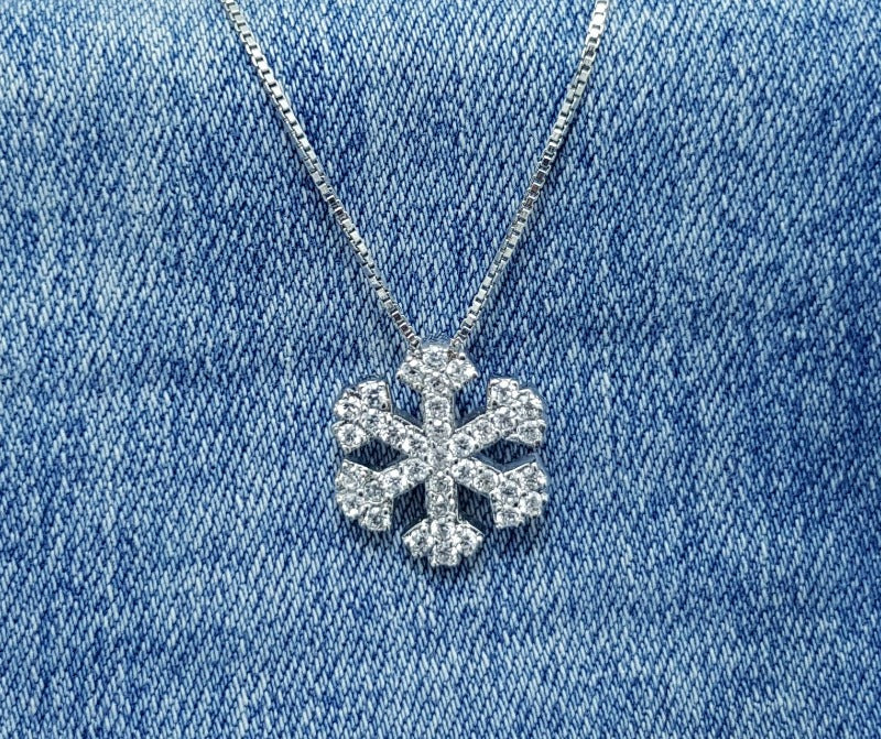 Sterling Silver Snowflake Pendant with Cubic Zirconia Stones