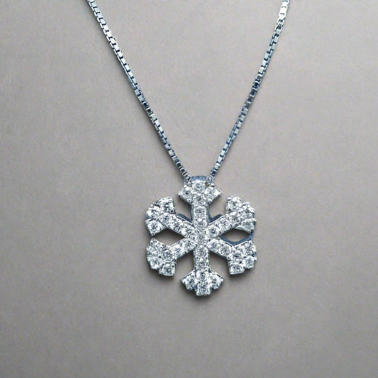 Sterling Silver Snowflake Pendant with Cubic Zirconia Stones