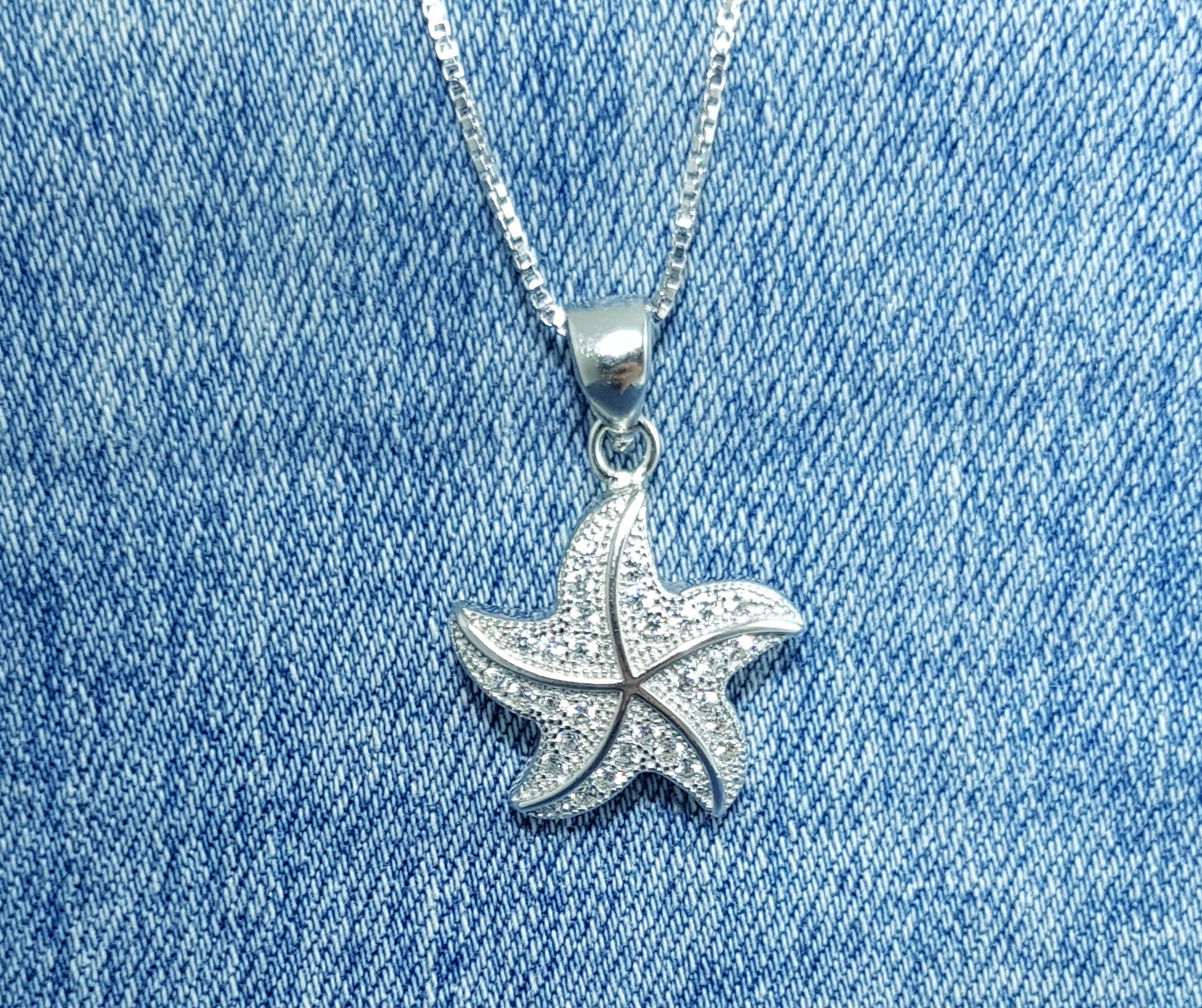 Sterling Silver Starfish Pendant with Cubic Zirconia Stones