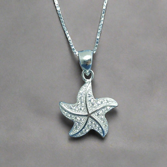 Sterling Silver Starfish Pendant with Cubic Zirconia Stones