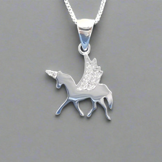 Sterling Silver Unicorn Pendant with Cubic Zirconia Stones